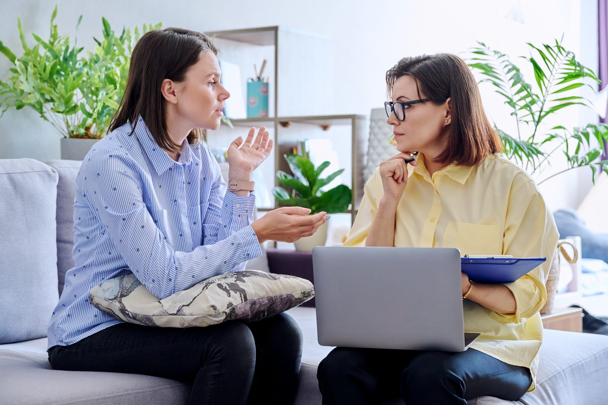 Young woman patient on individual therapy in psychologists office